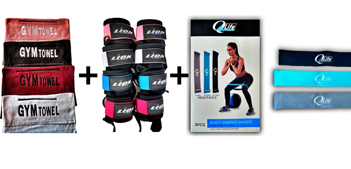 KortingsBundel: Gym Towel + Premium Ankle Straps + Body Resistance Bands